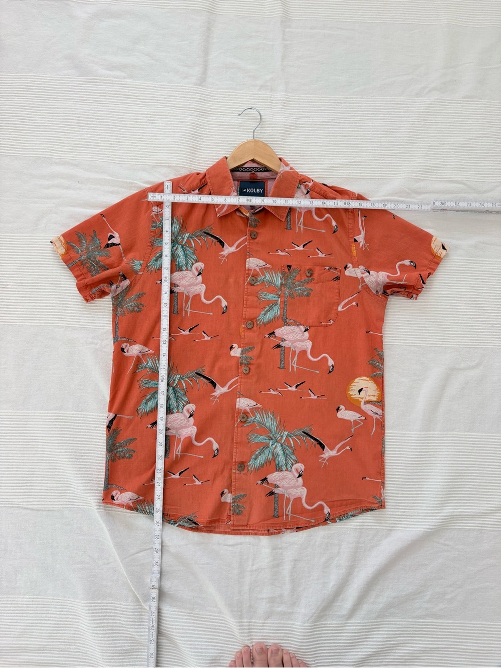 Men's Flamingo Print Short Sleeve Button Down Shirt - Picture 9 of 13